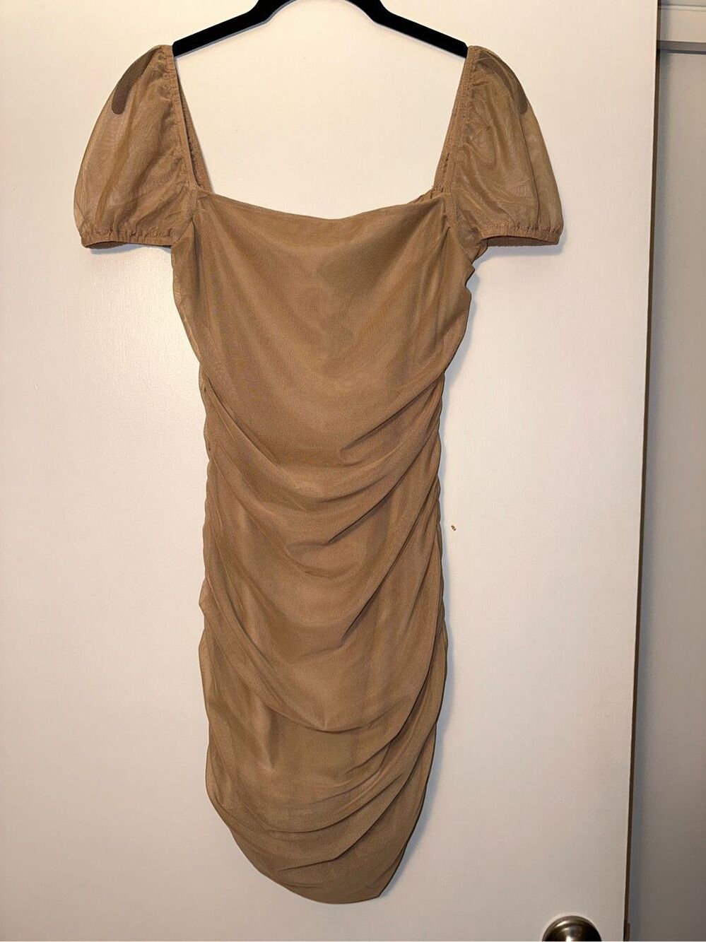 Princess Polly Womens Size 8 Charvi Mini Dress Light Tan Brown Ruched Fitted NWT